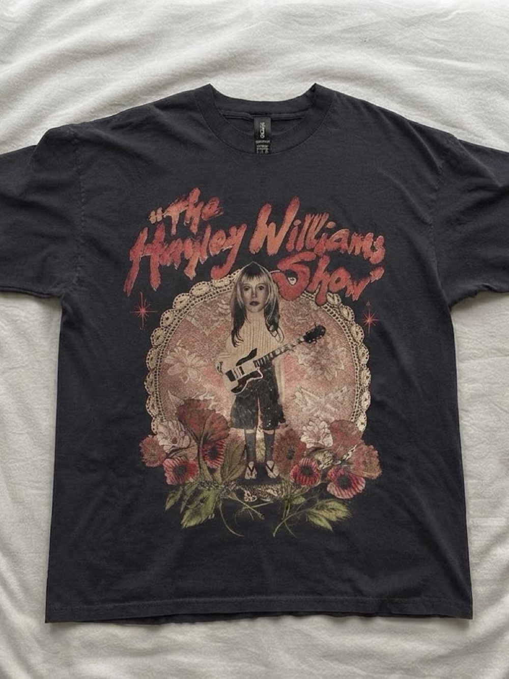 Gildan Black Tee with Red Floral Guitar Graphic